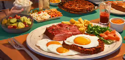 a dinner plate with some kind of sandwich on it,a table filled with a plate full of different foods