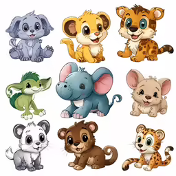 various types of baby animals sitting in various positions