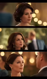two shots of the same woman in formal dress