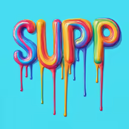 a colorful word spelling supp with dripping paint