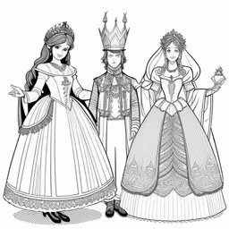the princess and prince coloring page for children,a coloring page with princess and prince in medieval costumes