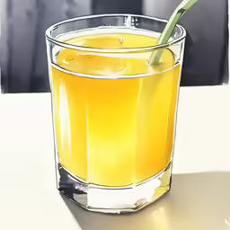 a cup of juice is shown on a table