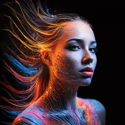 a woman with her hair flowing in the wind