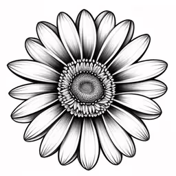 a drawing of a flower with black and white stripes,a daisy is drawn in ink on paper