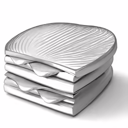 a stack of five silver plates sitting on top of each other