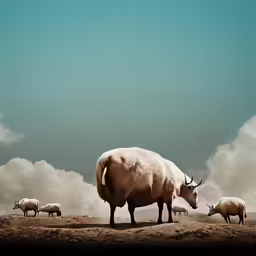 three cows standing near one another on top of a hill