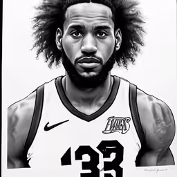a black man with a beard and a basketball jersey