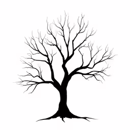 the silhouette of a large tree with no leaves on it