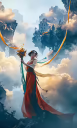 this is a digital painting of a woman holding flowers