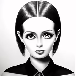 a black and white photo of a female with eyeliners and black makeup