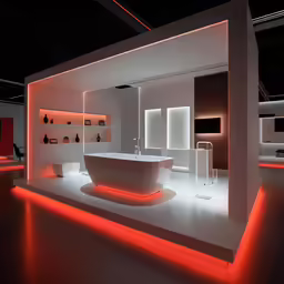 the white furniture is lit up in the dark