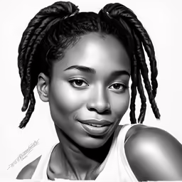 a black and white photo of a woman with twists on her head