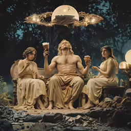 an artwork depicting the three stylish men with beer