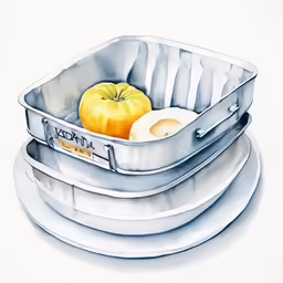 three metal pans with fruit inside them sitting on top of each other