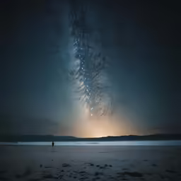a person on the beach under a night sky