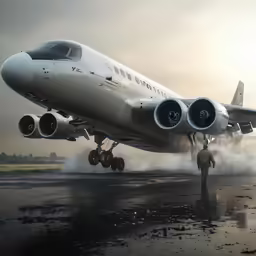 large jet airplane about to leave the runway