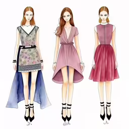 three women wearing dresses with bows on their head