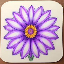 drawing of a purple flower on a square white coaster,a purple flower sitting on top of a white plate