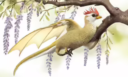 the bird is perched on the branch next to the tree