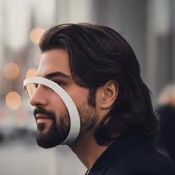 a bearded man wearing sunglasses and a paper collar
