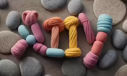 three yarns and two different colors sit on rocks