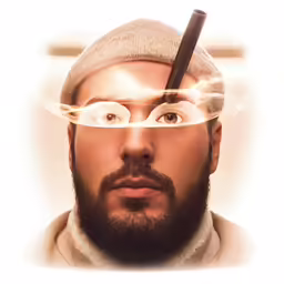the man looks as though he has drawn a pair of eyes for each eye