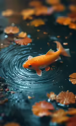 a picture of a fish in the water and leaves