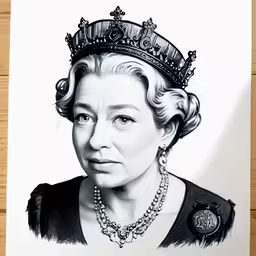 a black and white drawing of a woman wearing a tiara