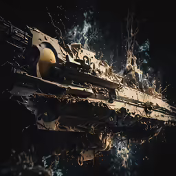 a close up image of a steam - powered weapon in the darkness