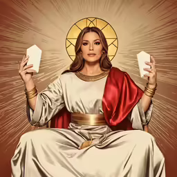 an illustrated painting of st elizabeth holding playing cards