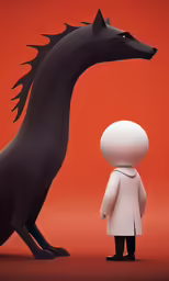 a man and a statue of a dragon