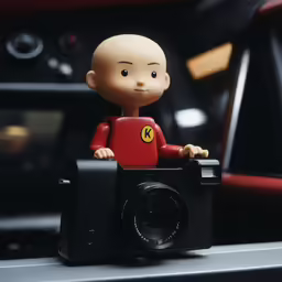 a toy is sitting on top of the camera