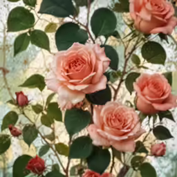 close up of pink roses with green leaves in a vase