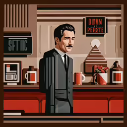 this is a picture of a man in a suit in a restaurant