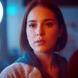 a young woman in an industrial environment looking at the camera