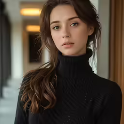 a young lady is standing by a doorway