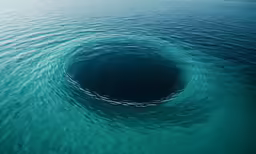 a blue circular hole that is partially submerged in the water
