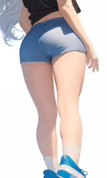 a woman with very short pants and high heel shoes