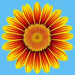 a sunflower is displayed in an illustration,an abstract sunflower design on a blue background