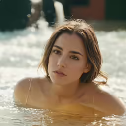 a woman swimming in the water near the pool