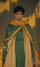 a male model in a green and yellow outfit