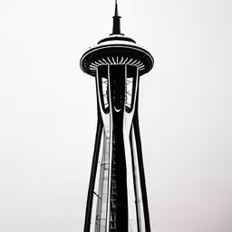 a black and white picture of the space needle