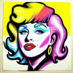 a picture of a woman with colorful hair,a painting with a woman