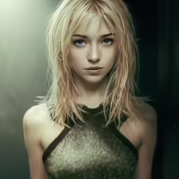 the model is very pretty and blonde with blue eyes