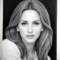 a black and white photo of a woman with her hands on the face