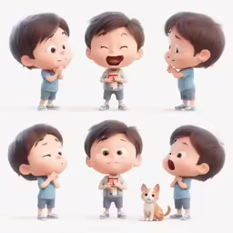 various expressions of a child making faces with his stuffed animal