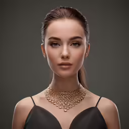 the woman wearing a black dress and gold jewelry