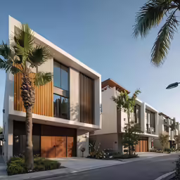 modern two story home in an area of grass and trees
