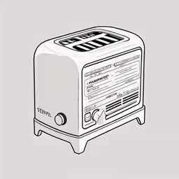 a toaster with the lid off is shown in an illustrated drawing