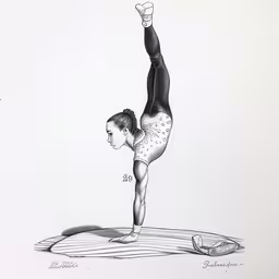 a drawing of a woman is doing a handstand,the female body is in a downward pose on a mat